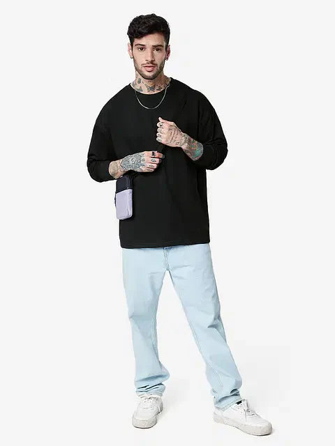 Solids Black (Oversized) Oversized Full Sleeve T-Shirts