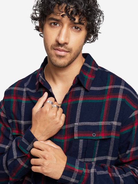 Plaid Red Men Utility Shirts