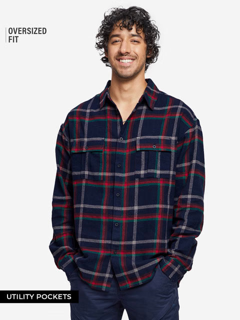 Plaid Red Men Utility Shirts
