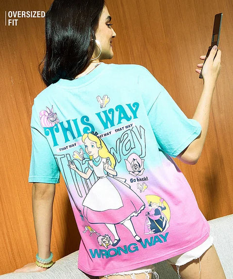 Alice in Wonderland Wrong Way Women Oversized T-Shirts