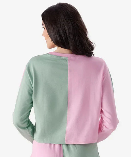 Solids Green Blush (Colourblock) Women Oversized T-Shirts