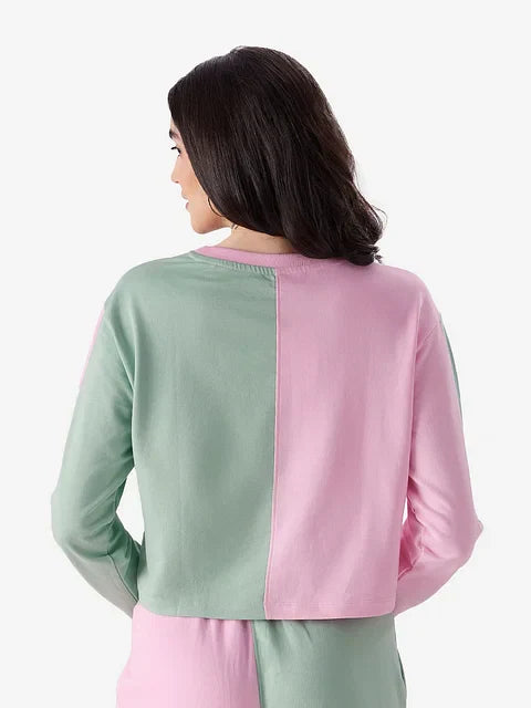 Solids Green Blush (Colourblock) Women Oversized T-Shirts