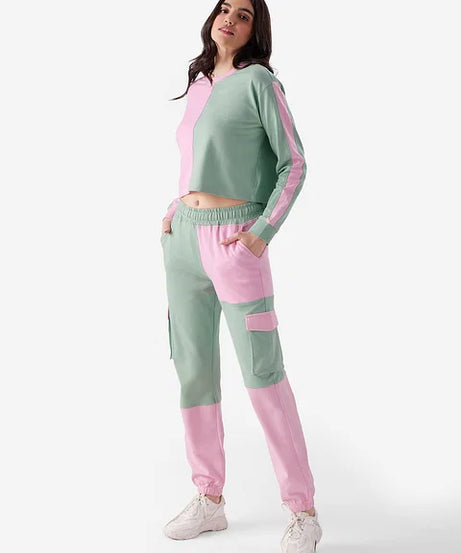 Solids Green Blush (Colourblock) Women Oversized T-Shirts