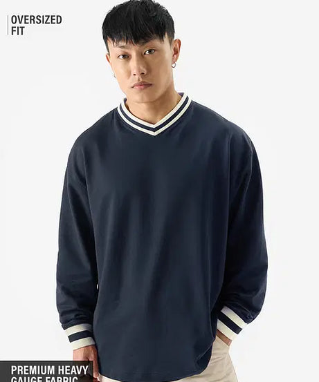 Solids Navy Oversized Full Sleeve T-Shirts