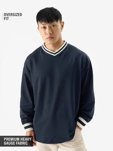 Solids Navy Oversized Full Sleeve T-Shirts