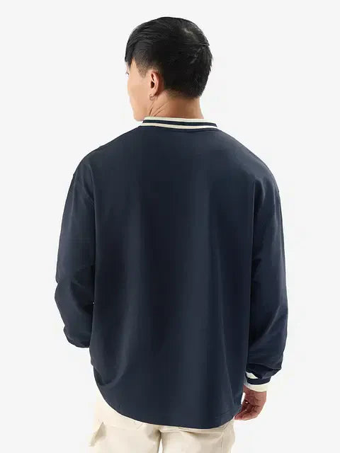 Solids Navy Oversized Full Sleeve T-Shirts