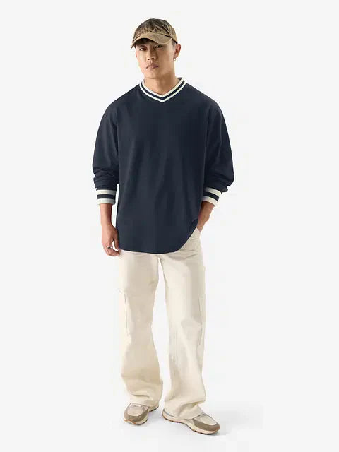 Solids Navy Oversized Full Sleeve T-Shirts
