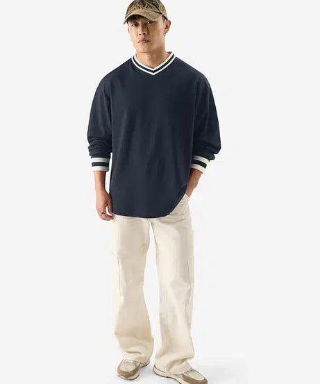 Solids Navy Oversized Full Sleeve T-Shirts