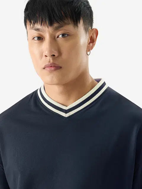 Solids Navy Oversized Full Sleeve T-Shirts