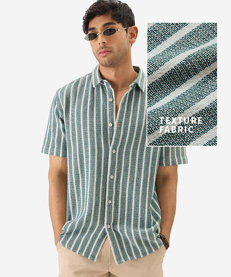Stripes Green Men Textured Shirts