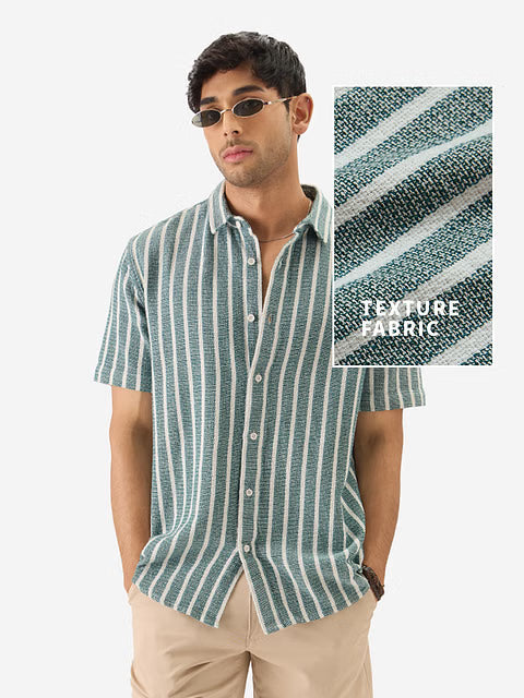 Stripes Green Men Textured Shirts