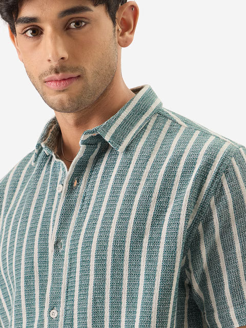 Stripes Green Men Textured Shirts