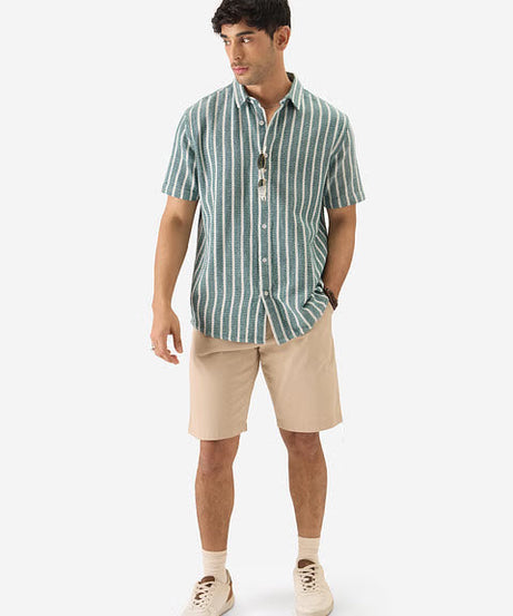 Stripes Green Men Textured Shirts