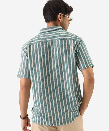 Stripes Green Men Textured Shirts