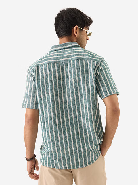 Stripes Green Men Textured Shirts