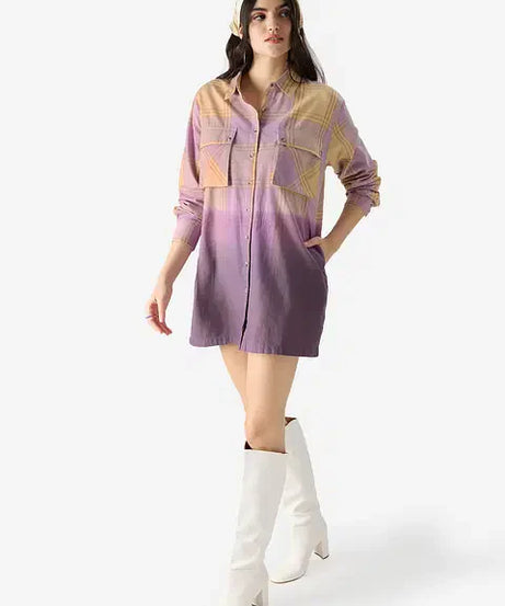 Purple (Tie Dye) Women Oversized Shirt Dresses