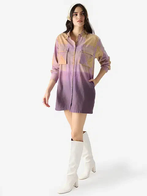 Purple (Tie Dye) Women Oversized Shirt Dresses