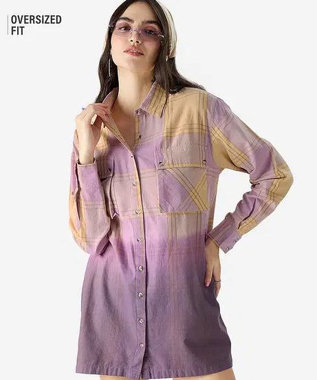 Purple (Tie Dye) Women Oversized Shirt Dresses