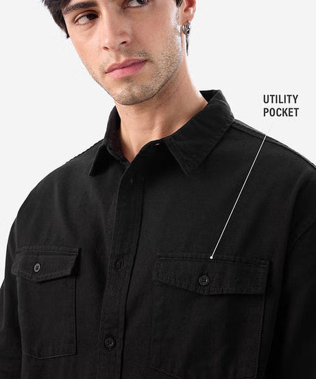 Solids Mystic Black Men Utility Shirts