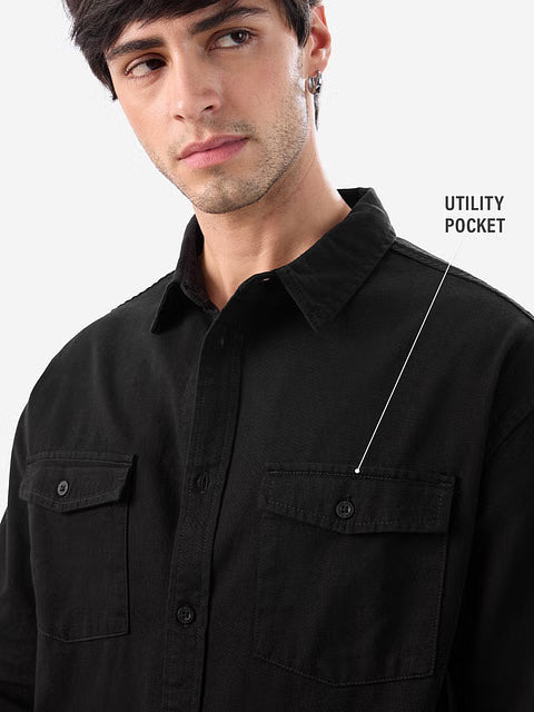 Solids Mystic Black Men Utility Shirts