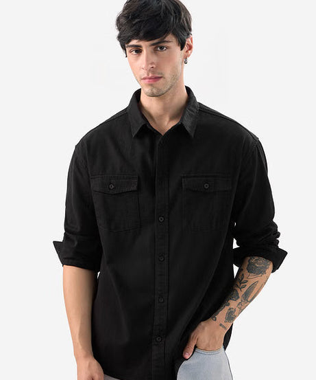 Solids Mystic Black Men Utility Shirts