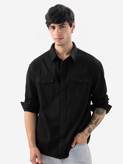 Solids Mystic Black Men Utility Shirts