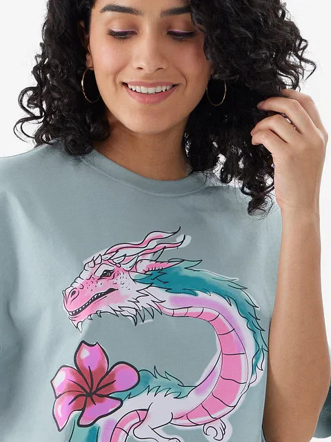 Flower Dragon Women Oversized T-Shirts