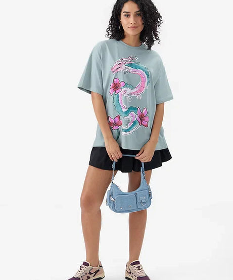 Flower Dragon Women Oversized T-Shirts