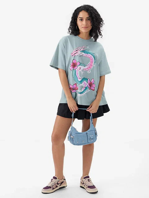 Flower Dragon Women Oversized T-Shirts