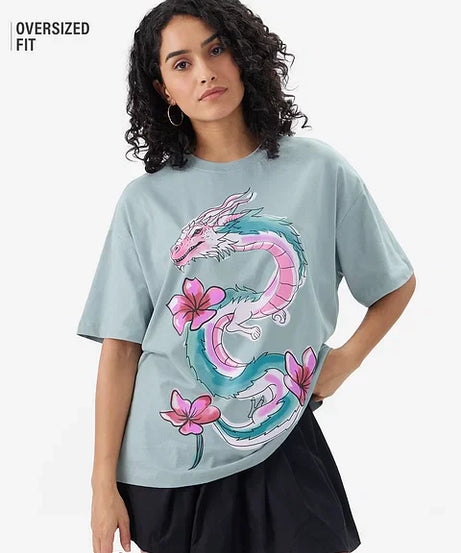 Flower Dragon Women Oversized T-Shirts