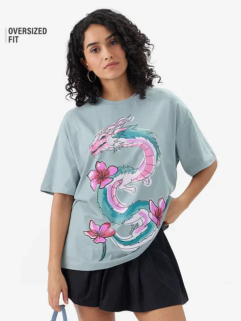 Flower Dragon Women Oversized T-Shirts
