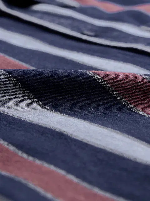 Stripes Blue, Rust Red Men Relaxed Shirts