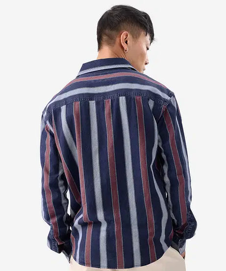 Stripes Blue, Rust Red Men Relaxed Shirts