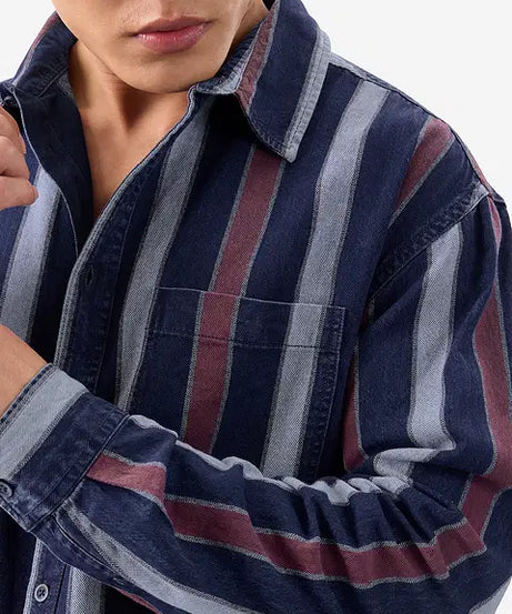 Stripes Blue, Rust Red Men Relaxed Shirts