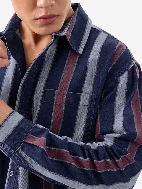 Stripes Blue, Rust Red Men Relaxed Shirts