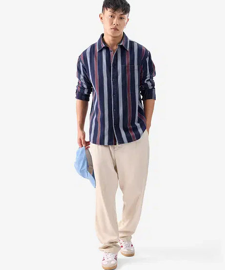 Stripes Blue, Rust Red Men Relaxed Shirts