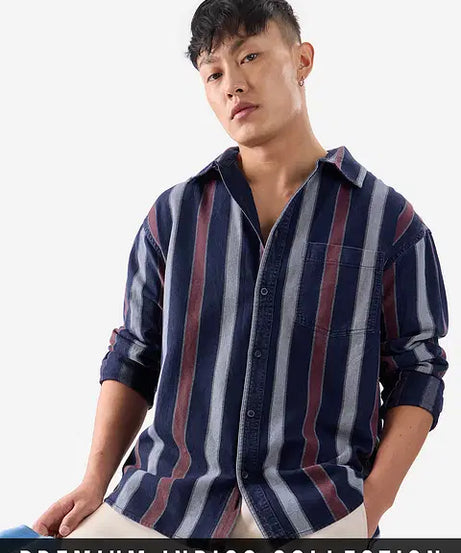 Stripes Blue, Rust Red Men Relaxed Shirts