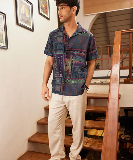 Dark Paisley Half Sleeve Shirts