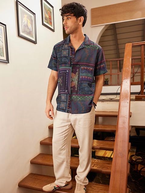 Dark Paisley Half Sleeve Shirts