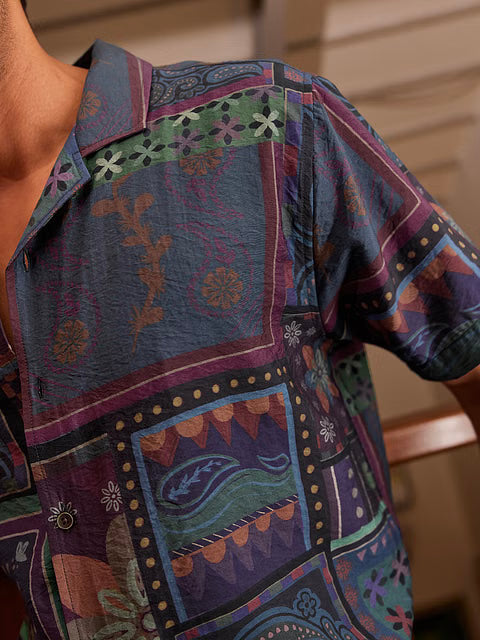 Dark Paisley Half Sleeve Shirts