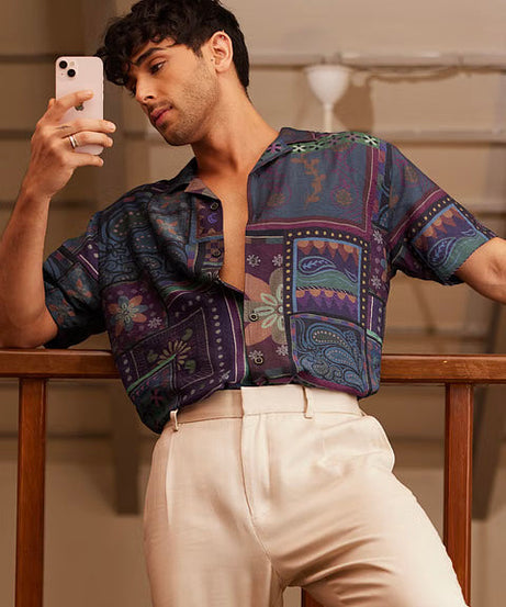 Dark Paisley Half Sleeve Shirts