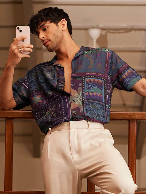 Dark Paisley Half Sleeve Shirts
