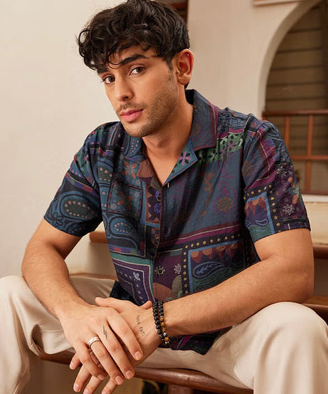 Dark Paisley Half Sleeve Shirts