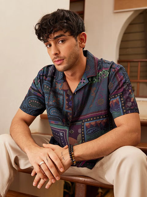 Dark Paisley Half Sleeve Shirts
