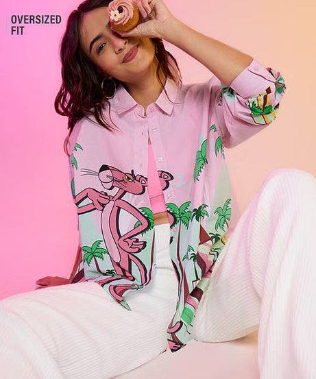 Pink Panther Pink City Women Boyfriend Shirts