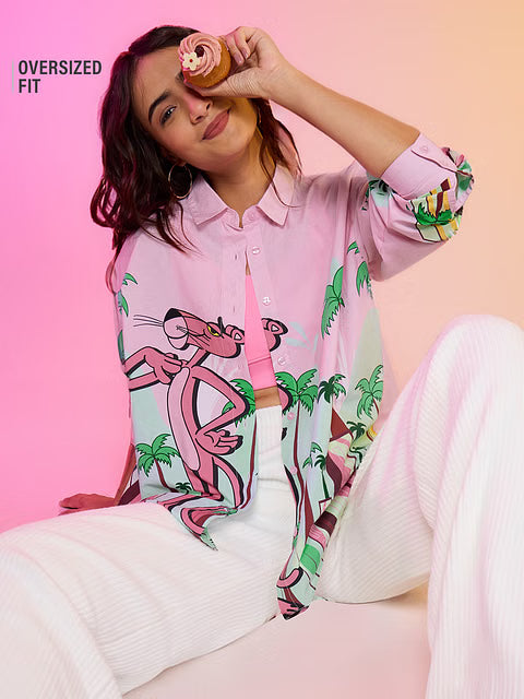 Pink Panther Pink City Women Boyfriend Shirts