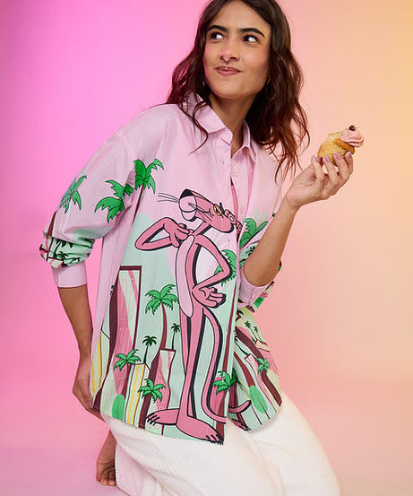Pink Panther Pink City Women Boyfriend Shirts