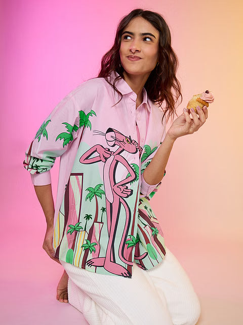Pink Panther Pink City Women Boyfriend Shirts