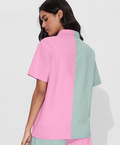 Solids Pink, Green Colourblock Women Boyfriend Shirts