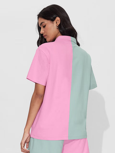 Solids Pink, Green Colourblock Women Boyfriend Shirts